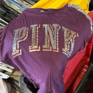 PINK Victoria's Secret Purple Sequin Logo Tee